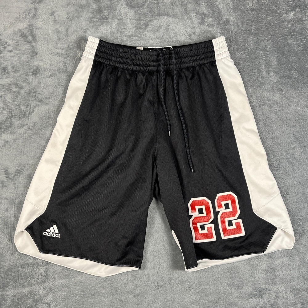 Adidas Basketball Shorts Mens Medium Black White #22 Print Drawstring Athleisure
